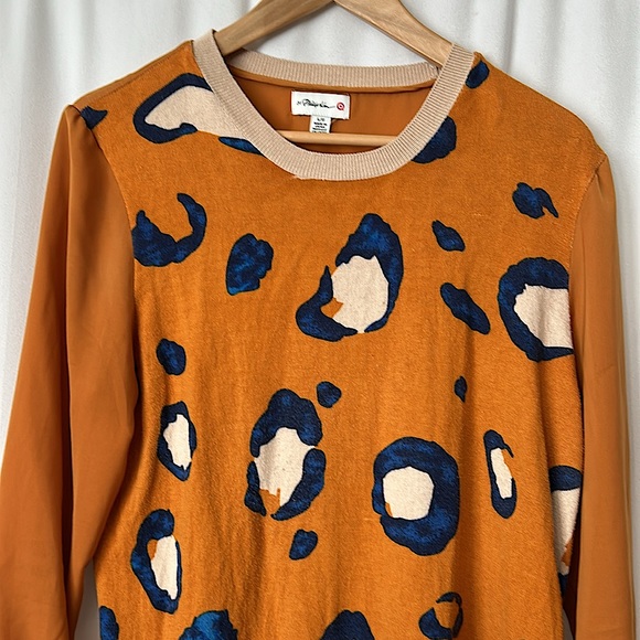 3.1 Phillip Lim Target Mustard Yellow Leopard Print Sweater Shirt Top **Sz L** - Picture 5 of 8